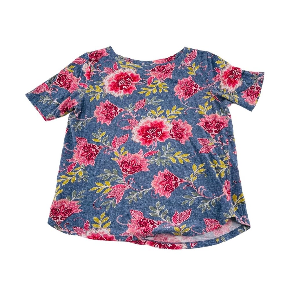 LOFT Womens Floral Print Short Sleeve Top Size‎ Small Colorful Pink Blue Knit